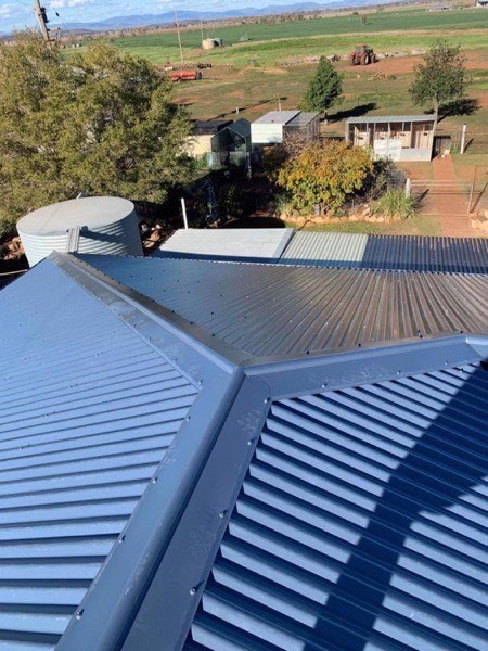 A blue Colorbond roof with skylights set into the sheeting